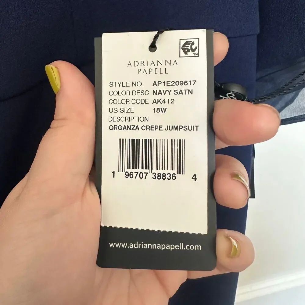 NWT! Adrianna Papell (18W) Navy Off-The-Shoulder Jumpsuit Organza Sleeve MOTB - Picture 8 of 10